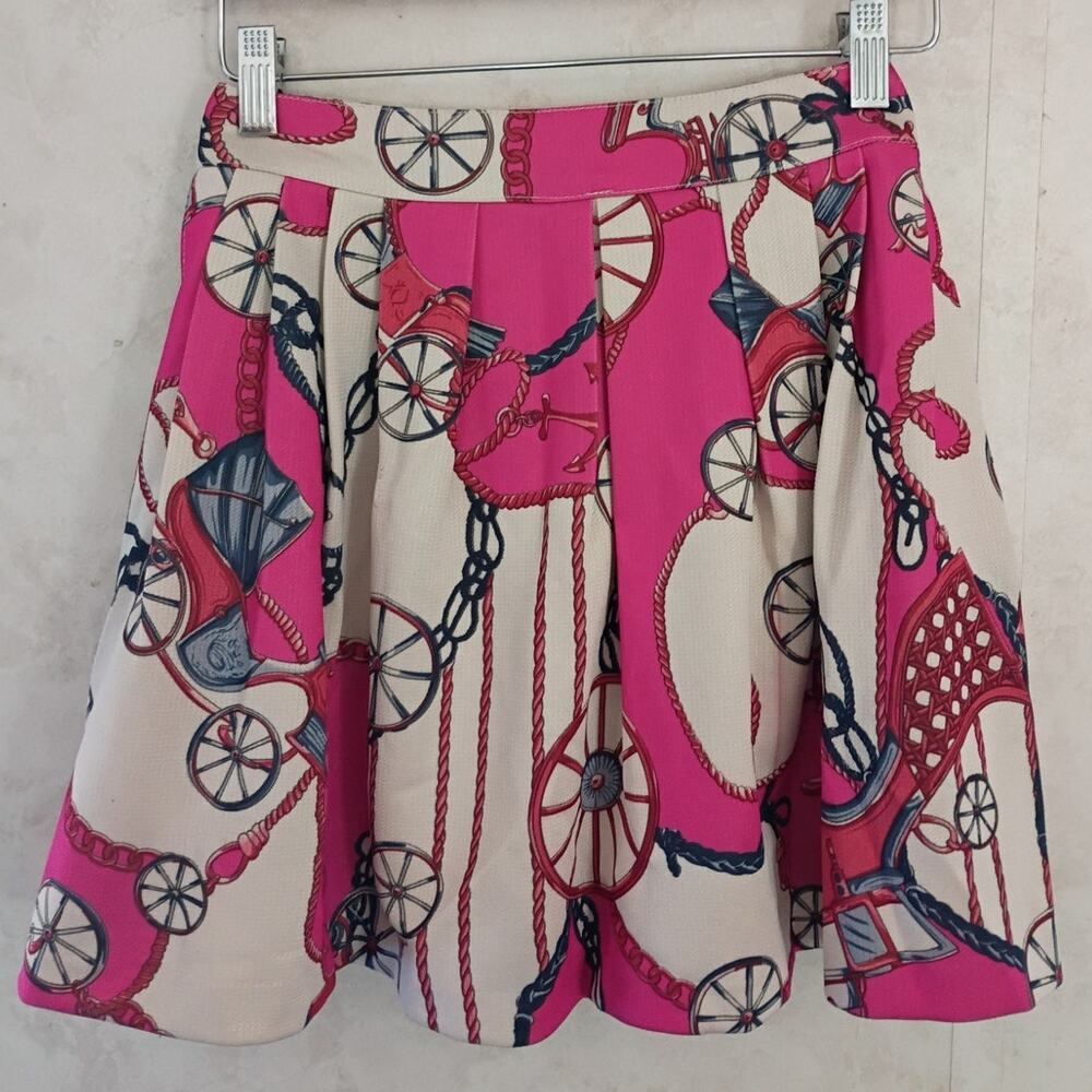 Very J Y2K Novelty Wheel Print Pleated Mini Skirt Large Pink Barbiecore Coquette